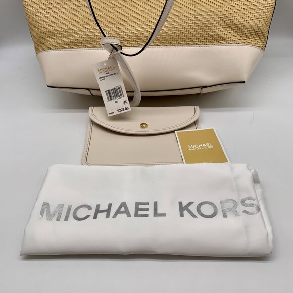 Michael Kors Eva Large Woven Straw and Cream Leather Trim Tote Bag with Leather - Picture 11 of 11
